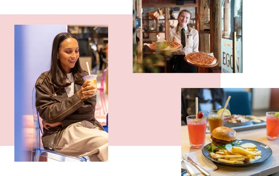 Dame som spiser og koser seg