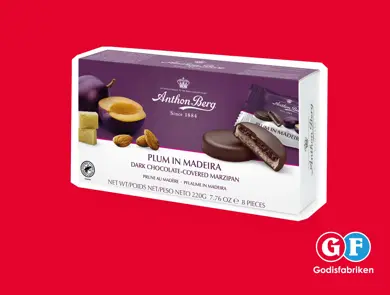 En boks med Anthon Berg sjokolade med marsipan.
