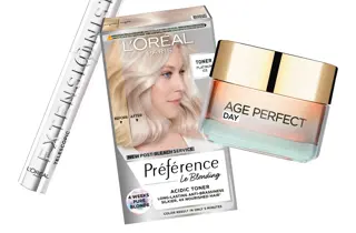 Utvalg av hårfarge, mascara og ansiktskrem fra L’Oréal Paris.