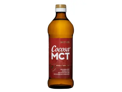 En flaske med Cocosa MCT-olje fra Supernature.