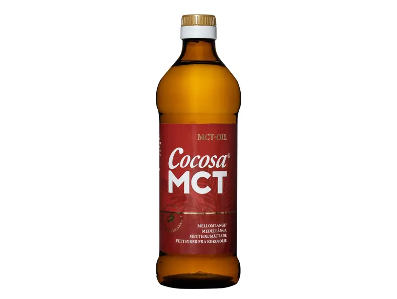 En flaske med Cocosa MCT-olje fra Supernature.