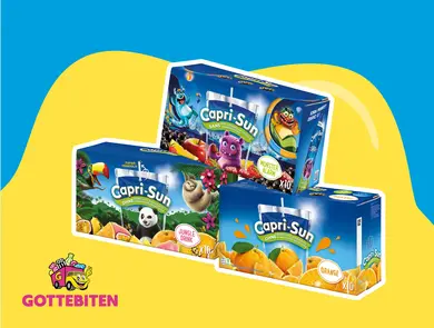 Tre bokser med Capri-Sun i forskjellige smaker.