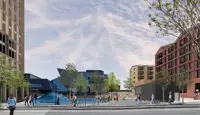Illustrasjon av hvordan det ferdige sentrumsområdet rundt Sartor Storsenter skal se ut