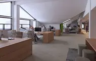 Illustrasjonen viser et kontorprosjekt på Thon Senter Sartor. På bildet ser man kontorlandskapet.