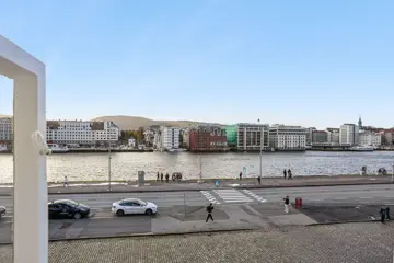 Utsikten fra et kontorlokale i Svensgården på Bryggen i Bergen.