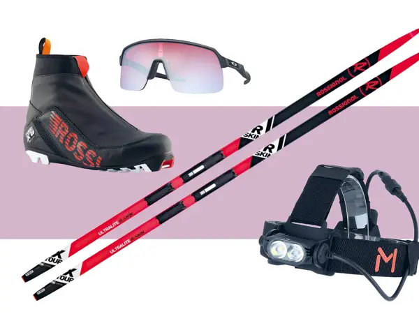 Skisko, skibriller, langrennski og hodelykt