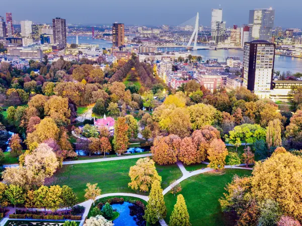 Aerial panorama of Rotterdam. 
Rotterdam, South Holland, Netherlands.
