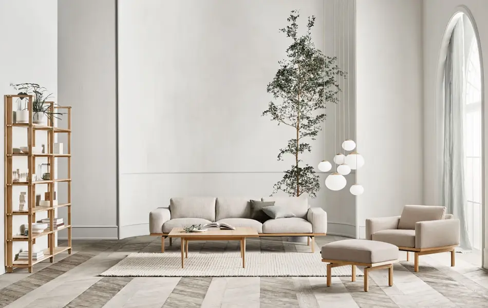 Sofagruppe og en hylle