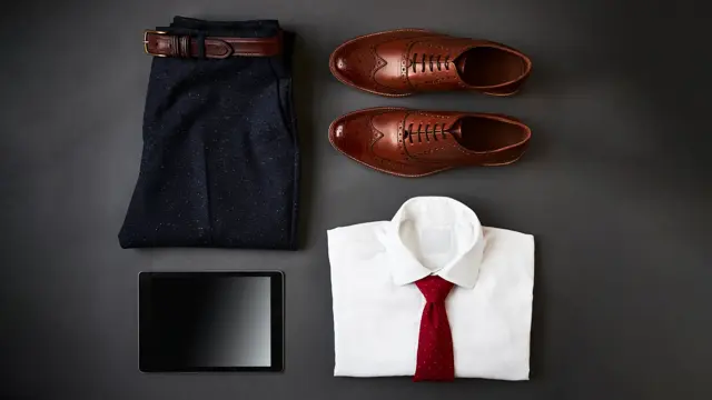 Flat Lay Shot Of Male Business Clothing And Digital Tablet