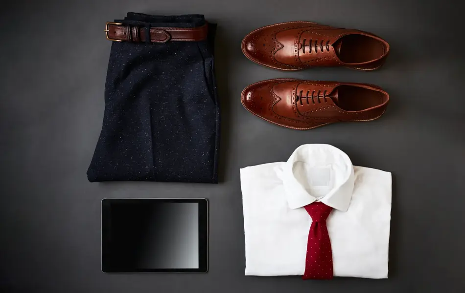 Flat Lay Shot Of Male Business Clothing And Digital Tablet