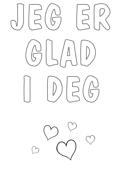 jeg er glad i deg-kort som kan lastes ned og fargelegges