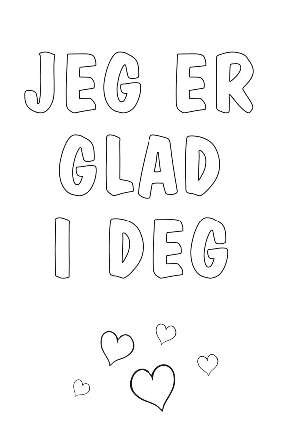 jeg er glad i deg-kort som kan lastes ned og fargelegges