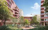 Illustrasjonsbilde av boligprosjektet Flytårnet Stasjon. Et samarbeidsprosjekt mellom OBOS og Thon Bolig.