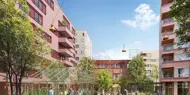 Illustrasjonsbilde av boligprosjektet Flytårnet Stasjon. Et samarbeidsprosjekt mellom OBOS og Thon Bolig.
