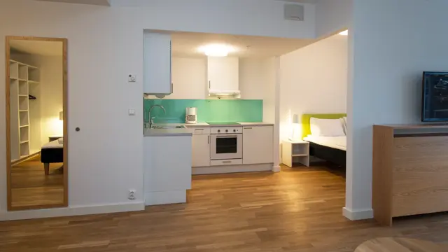 kjøkkenkrok på ettrom leilighet på Thon Hotel Sandven