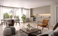 Illustrasjon av kjøkken i boligprosjektet Heggedal Hage.