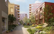 Illustrasjonsbilde av boligprosjektet Flytårnet Stasjon. Et samarbeidsprosjekt mellom OBOS og Thon Bolig.