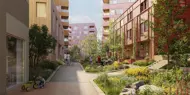 Illustrasjonsbilde av boligprosjektet Flytårnet Stasjon. Et samarbeidsprosjekt mellom OBOS og Thon Bolig.