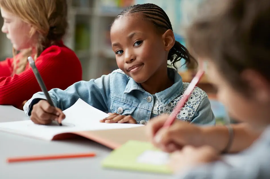 Children at modern school facility