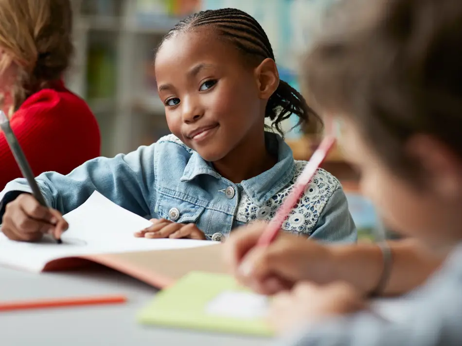 Children at modern school facility