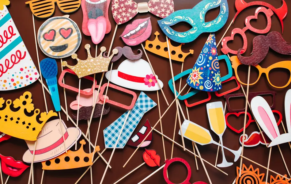 Set of photo accessories for wedding and birthday parties