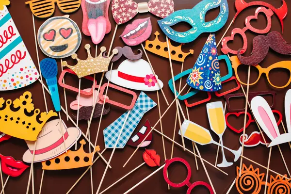 Set of photo accessories for wedding and birthday parties