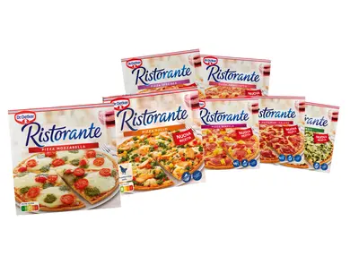 Utvalg av Ristorante frossenpizza i forskjellige smaker.