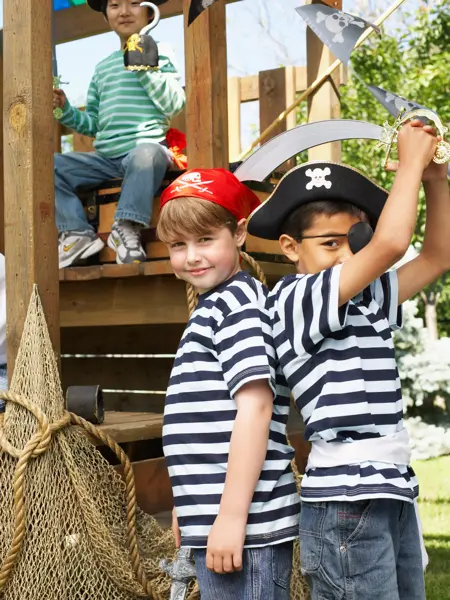 600-01042038? MasterfileModel & Property ReleasePortrait of Boys Pretending to bePirates