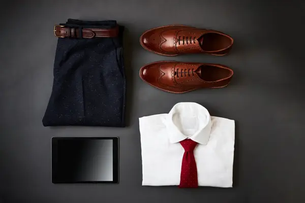 Flat Lay Shot Of Male Business Clothing And Digital Tablet