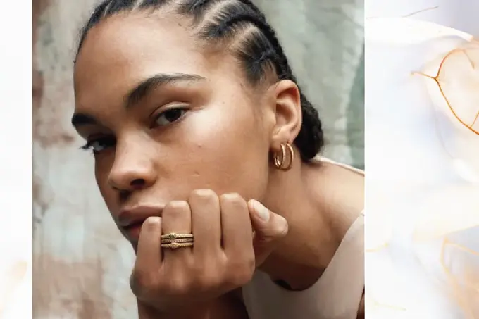 portrettbilde av modell som viser frem ringer