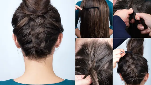 modern hairstyle reverse braided bun. Hairstyle tutorial for long hair. Hairstyle. Tutorial. Upside down french braid with bun. Braided bun