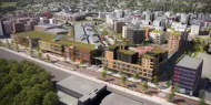 Illustrasjon av fasaden i fugleperspektiv 