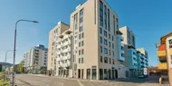 Fasadebilde av boligprosjektet Engebrets Promenade i Lillestrøm.
