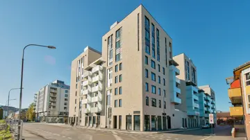 Fasadebilde av boligprosjektet Engebrets Promenade i Lillestrøm.