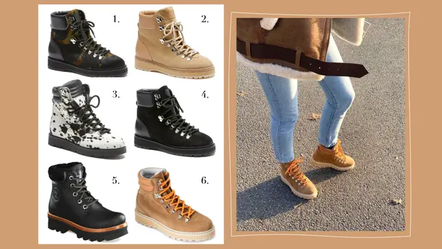 Kollasj av seks produktbilder av boots med snøring