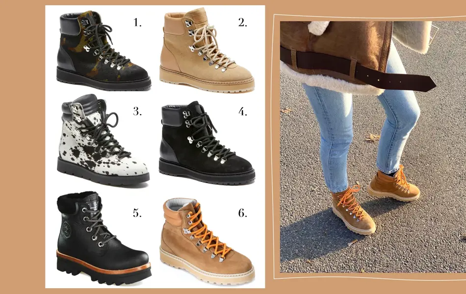 Kollasj av seks produktbilder av boots med snøring