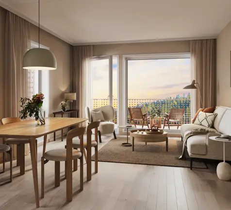 Illustrasjon av leilighet D303 med stilpakke 1: Standard krem.