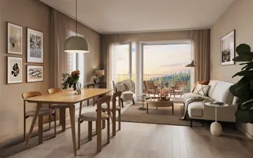 Illustrasjon av leilighet D303 med stilpakke 1: Standard krem.