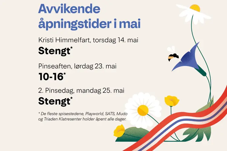avvikende åpningstider mai 26