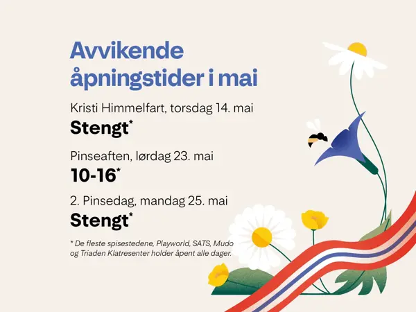 avvikende åpningstider mai 26