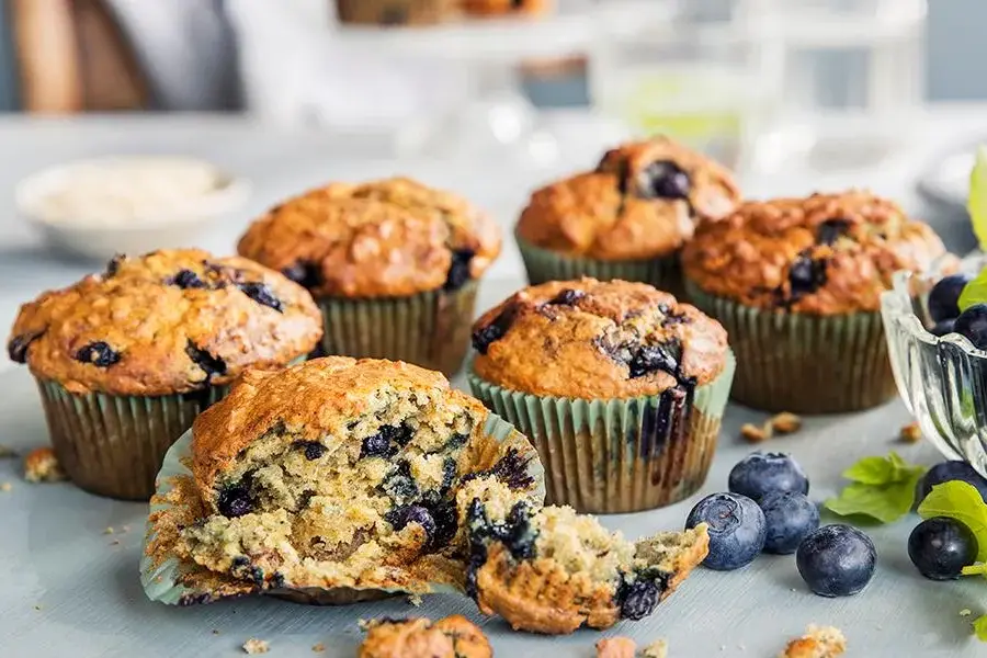 Blåbærmuffins med vaniljekesam