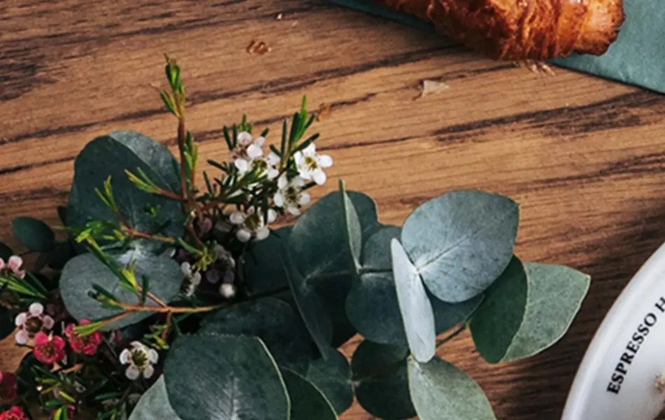 Horn ligger ved siden av blomst