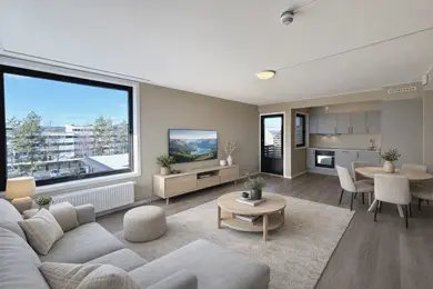 Bildet er innredet med møbler ved hjelp av KI.