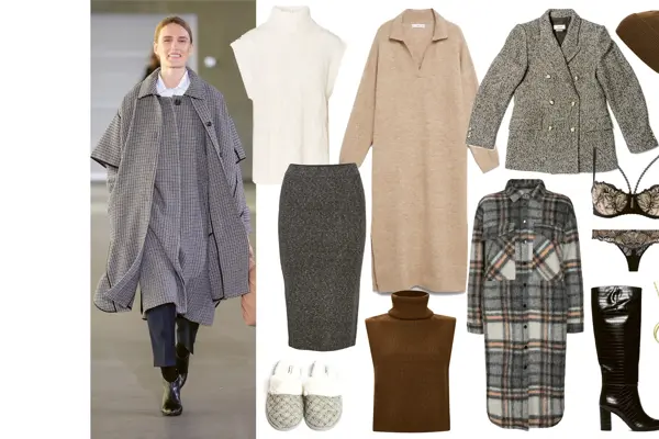 kollasj av forskjellige klær i ull