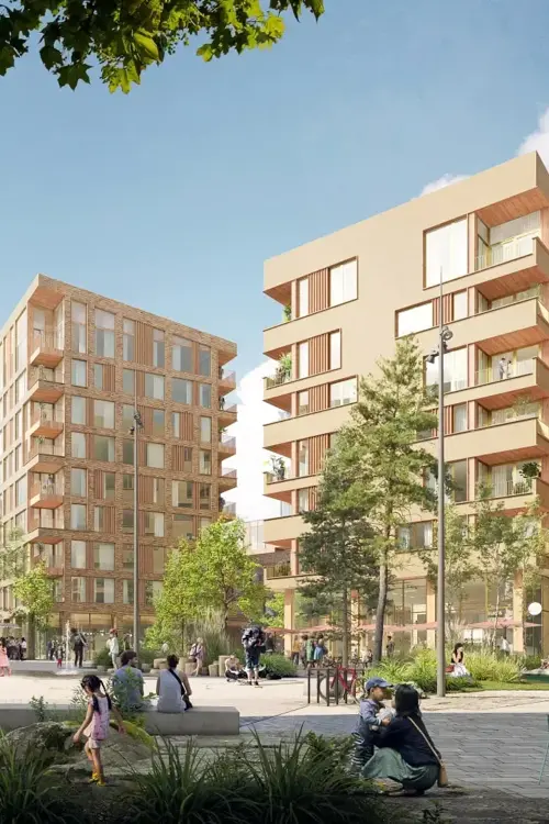 Bildet viser boligprosjektet Flytårnet Stasjon felt 8.4 på Fornebu. Et samarbeidsprosjekt mellom OBOS og Thon Eiendom.