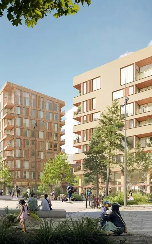 Bildet viser boligprosjektet Flytårnet Stasjon felt 8.4 på Fornebu. Et samarbeidsprosjekt mellom OBOS og Thon Eiendom.