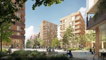 Bildet viser boligprosjektet Flytårnet Stasjon felt 8.4 på Fornebu. Et samarbeidsprosjekt mellom OBOS og Thon Eiendom.