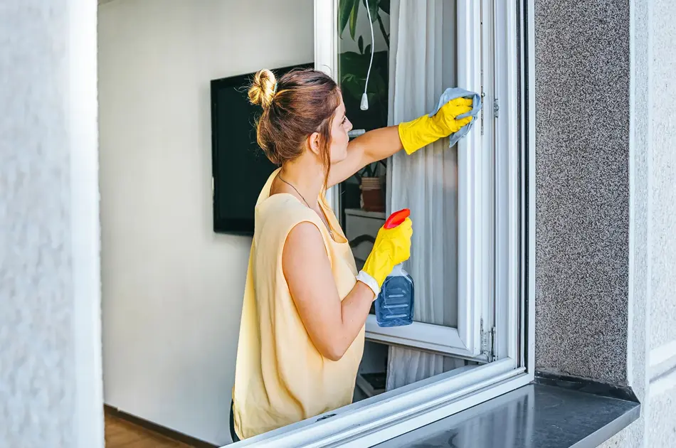 Dame som vaske vinduet