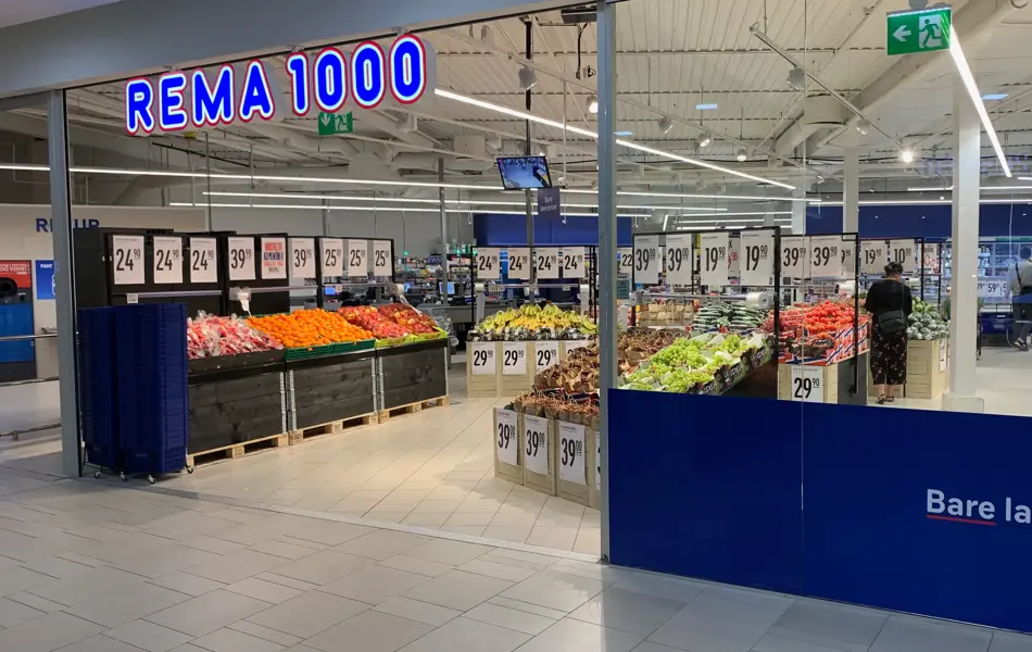 Butikkfasade til Rema 1000 på Ski storsenter 