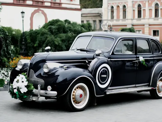 Vintage wedding car in Odessa, Ukraine.